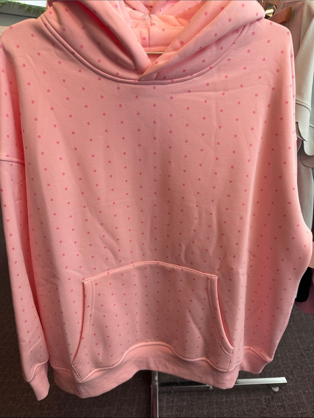 Light Pink Polka Dot Hoodie with Kangaroo Pocket